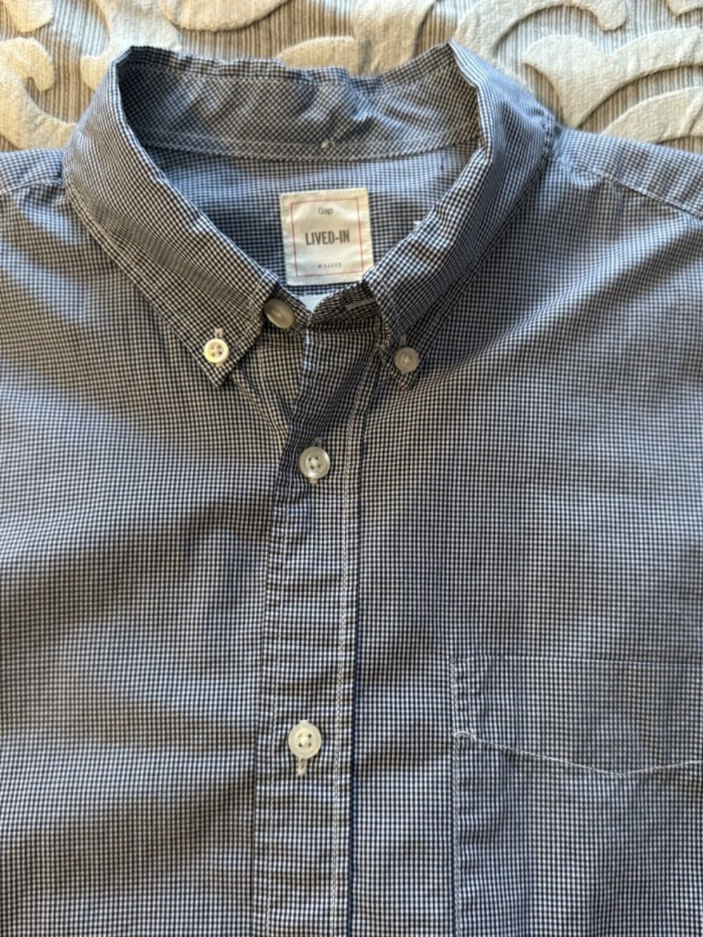 Gap Shirt Mens Large Lived-In Casual Button Up Blue Gingham Check Long Sleeve